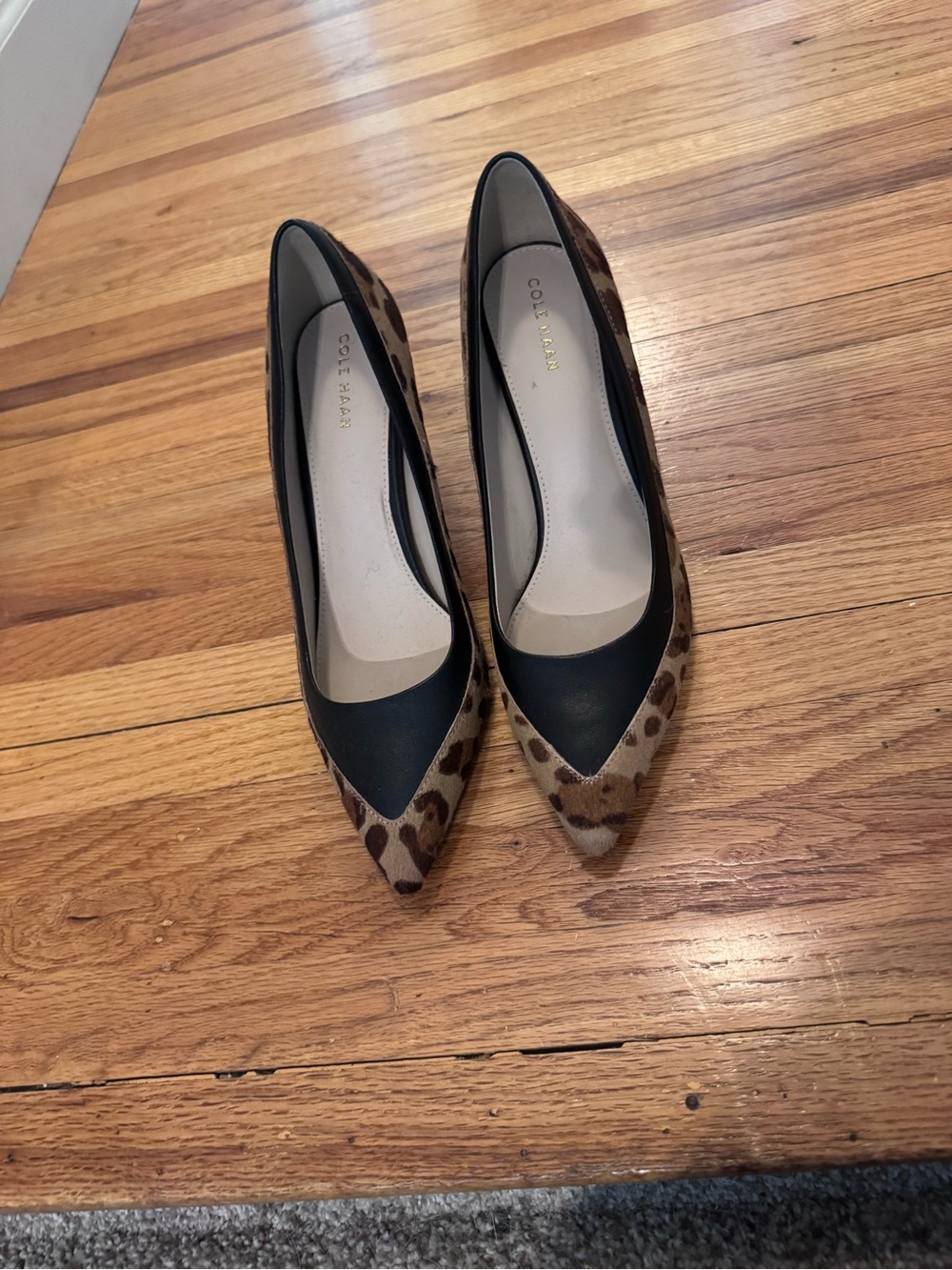 Cole Haan Leopard Print Pointed Toe Flats with Black Accents